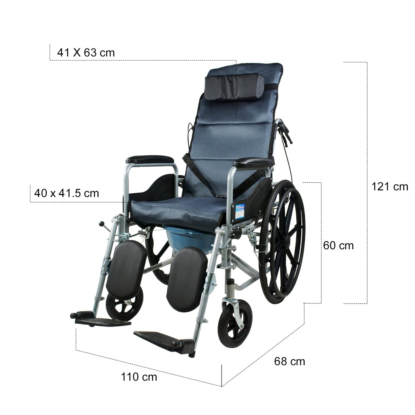 Silla de Ruedas Reclinable NANOFORT Azul Plegable con Frenos de Gatillo para Adultos Mayores Discapacitados