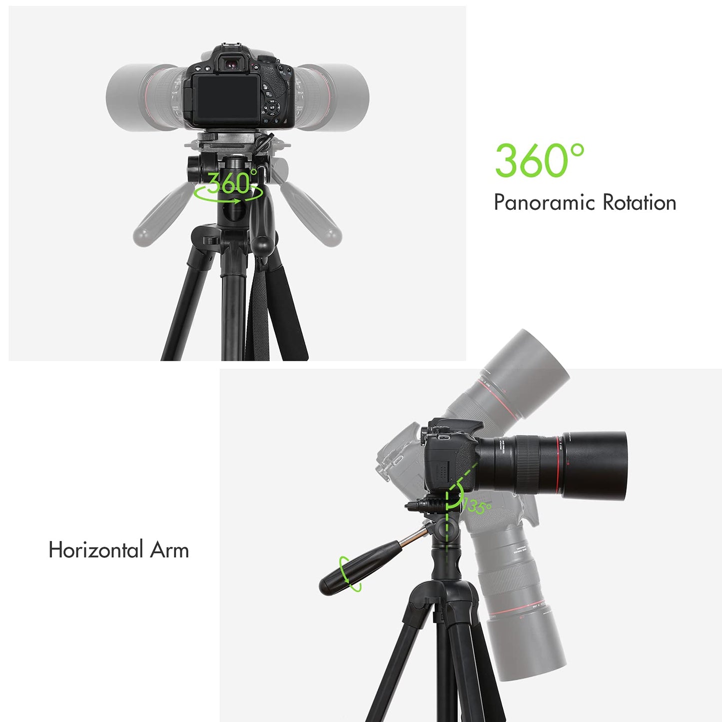 BHCASE TTT-009 Trípode de fotografía portátil de 168 CM / 66,14 Pulgadas Cámara monopié Soporte de trípode Horizontal Aleación de Aluminio Giratorio de 360 ° Capacidad de Carga de 5 kg / 11 Libras