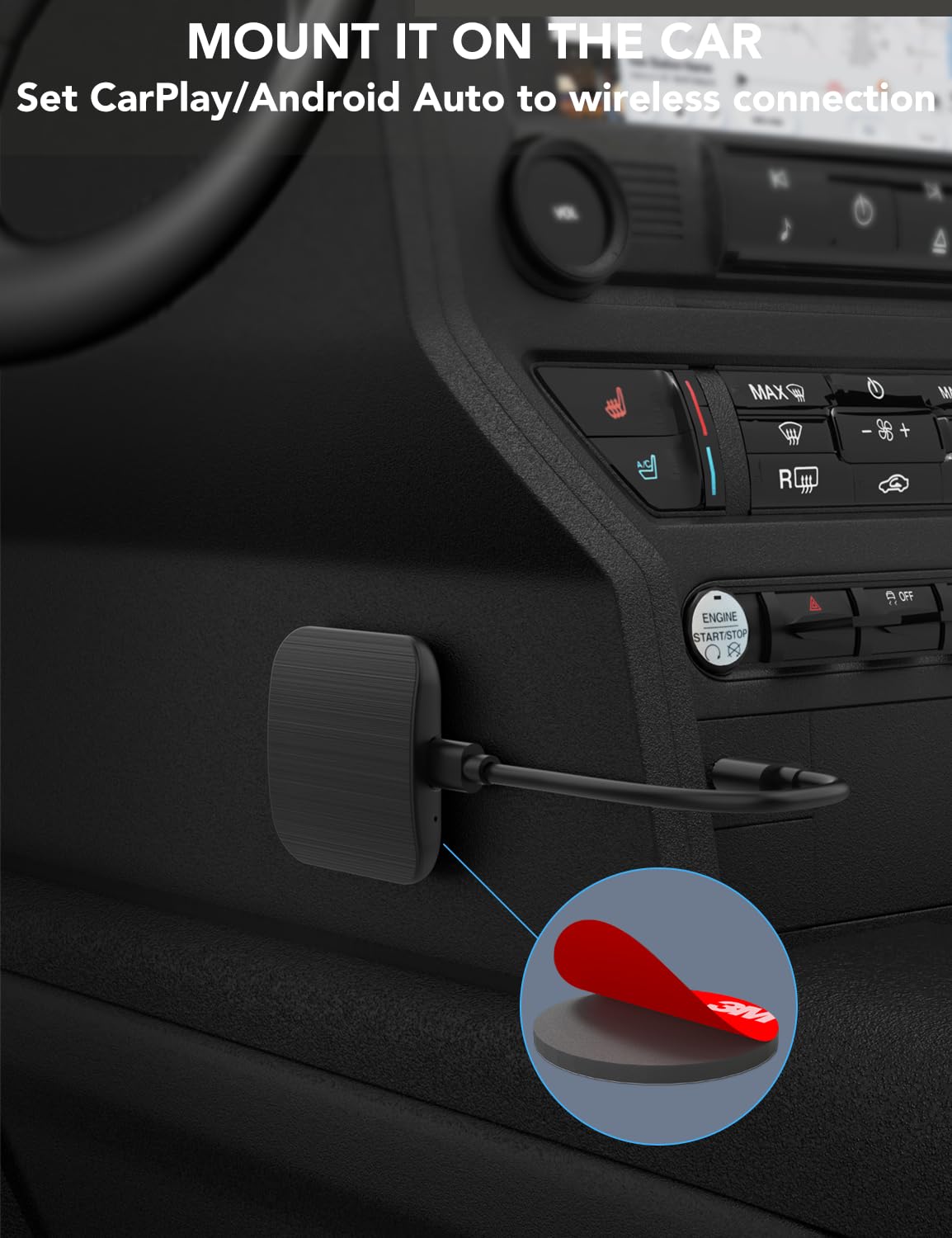 PHOCAR Adaptador Carplay Inalambrico y Android Auto Inalambrico para Auto, 2-en 1 Wireless Carplay Adapter, Plug and Play, Conexión Rápida y Estable, Compatible con iPhone y Android Phones