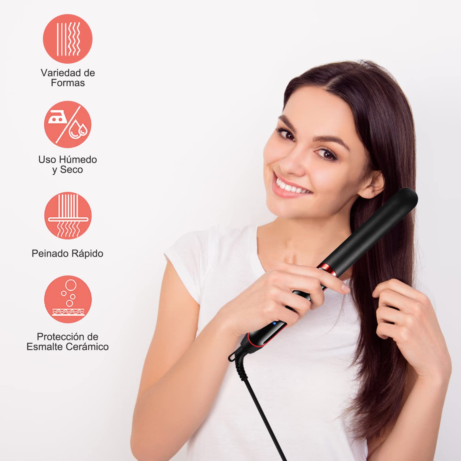 Plancha de Cabello Cerâmica| 2 En 1 Plancha de Pelo de Profesional | Rizador y Alisador con Pantalla LED | 4 Temperatura Ajustable | con 1 Guante | Alisador de Pelo para Casa y Salón | Hair Straightener | Herramientas de Cabello para Mujeres | Negro