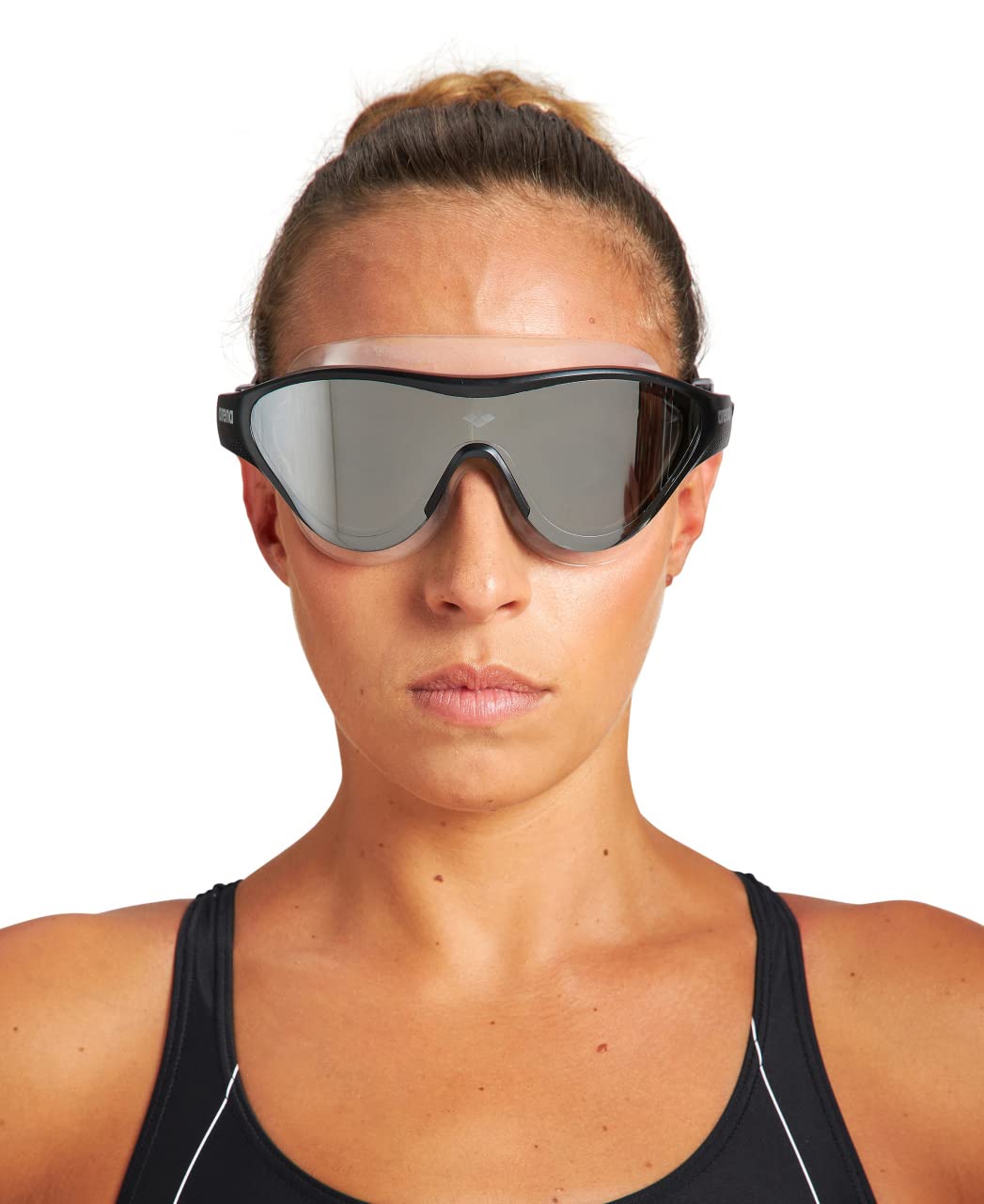ARENA - Máscara de natación unisex para adultos, unisex, para hombres y mujeres, lentes de policarbonato de gran ajuste, color plateado/verde suave/negro