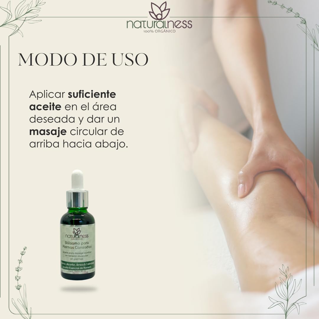 Aceite para Masaje Naturalness Piernas Cansadas Bálsamo Refrescante con Mentol, Alcanfor y Romero