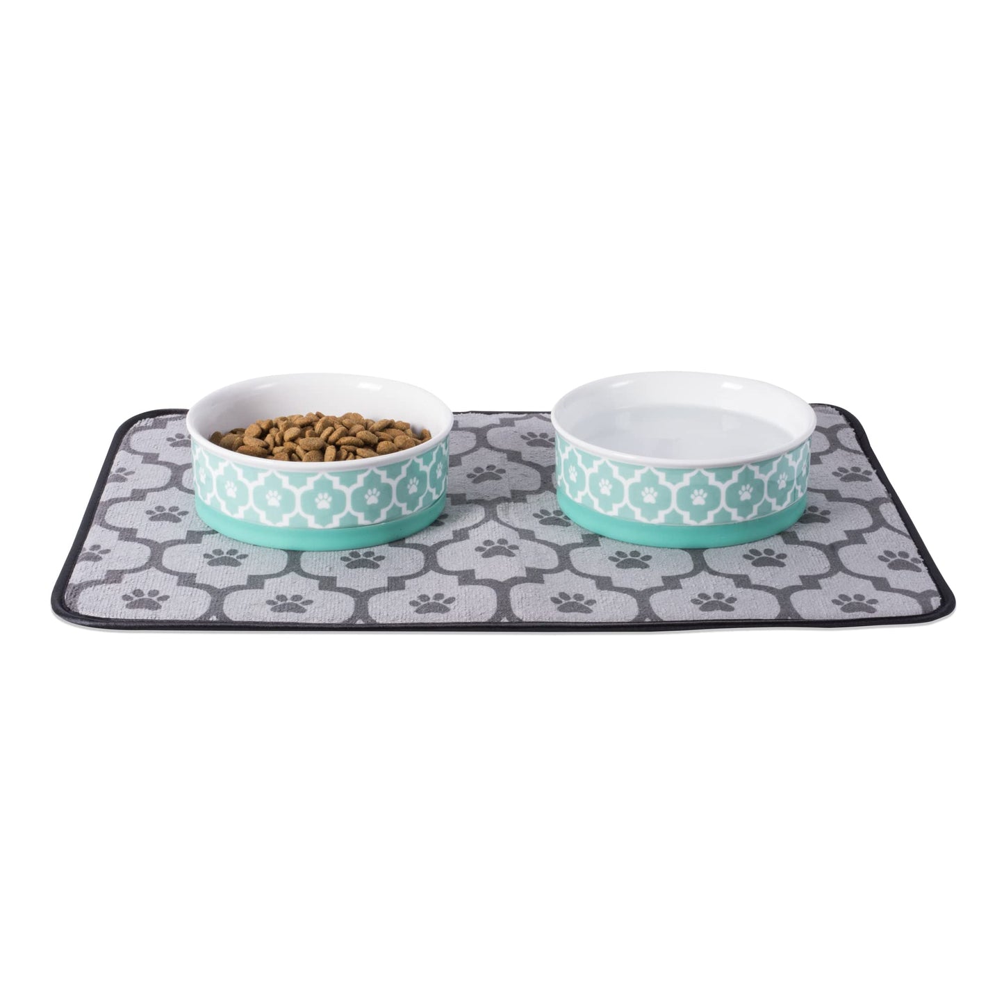 Bone Dry Lattice Collection - Cuenco y Recipiente para Mascotas, Juego Mediano, 6 x 2 Pulgadas, Aguamarina, 2 Piezas