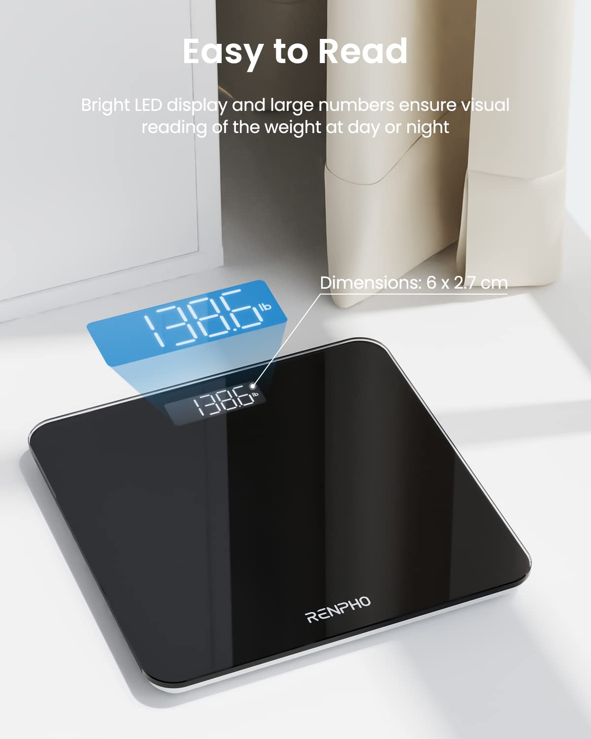 Báscula de Baño Digital RENPHO Negra de Alta Precisión con Pantalla LED Iluminada