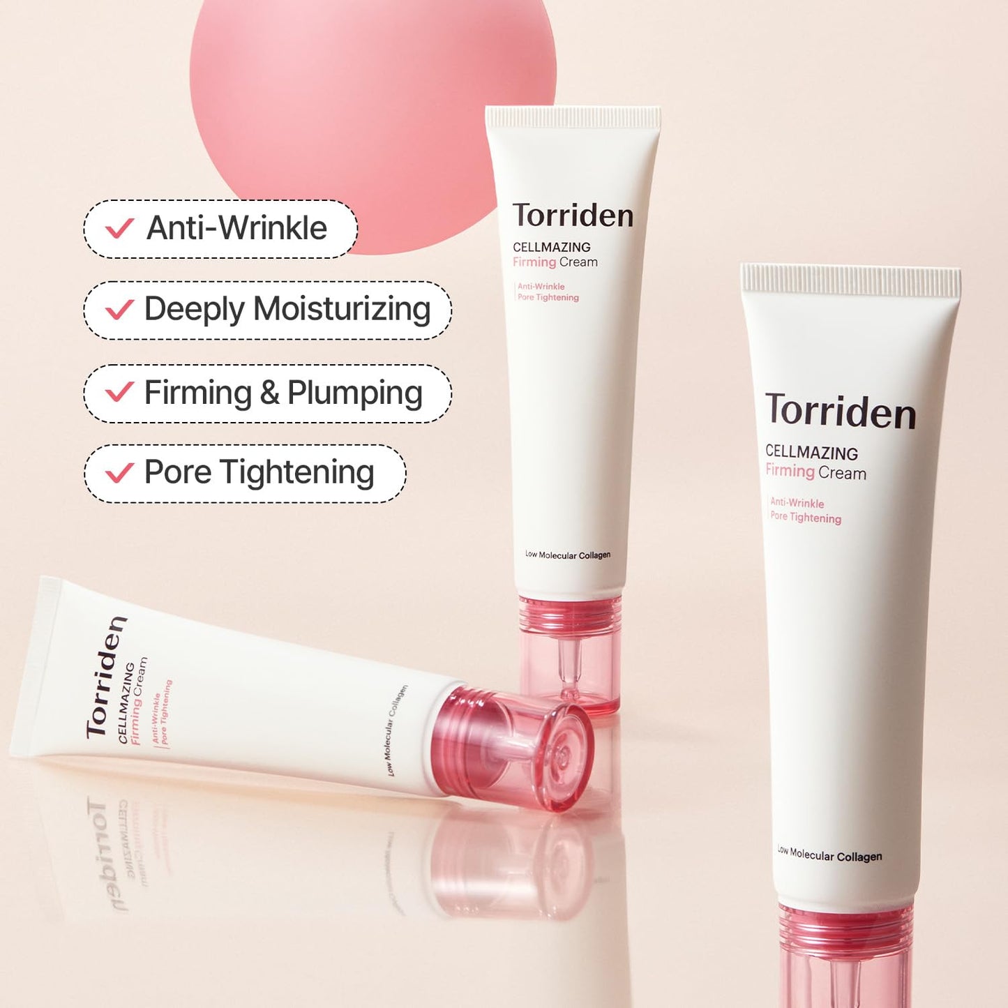 Torriden CELLMAZING Low Molecular Collagen Firming Cream, 2.02 fl.oz | 5D Collagen Complex | Minimize Pores & Wrinkles | Intense Hydration, Non-Greasy, Firming Finish | Cruelty Free