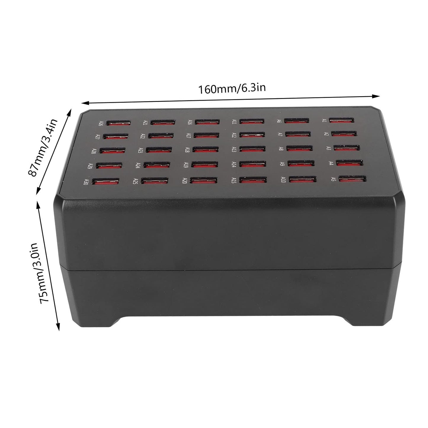 GLOGLOW Cargador USB Multipuerto, Salida de 1A a 2.4A Estación de Carga USB de 30 Puertos Reconocimiento de Carga Inteligente Ventilador Silencioso para Reuniones Familiares (Enchufe de