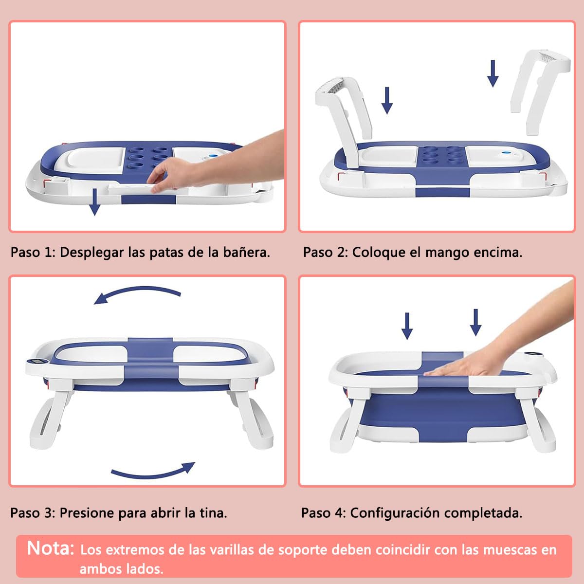 Bañera Tina de Baño Plegable para Bebés - Tina Para Baño Bebé Portátil, con Cojín Antideslizante y Visualización de la Temperatura, con Orificio de Drenaje, Apto para Niños de 0 a 6 Años (Rosa)