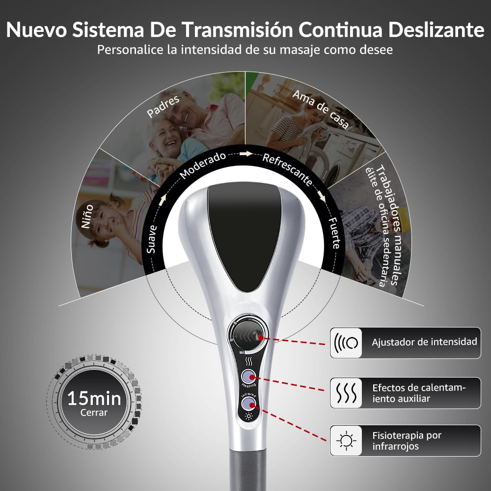 Lukovee Masajeador De Espalda Eléctrico, Masajeador Muscular De Tejido Profundo Recargable De Mano, 4 Cabezales De Masaje 5 Intensidad, Función De Calefacción, El Alivio De Dolores Para Cuerpo Completo