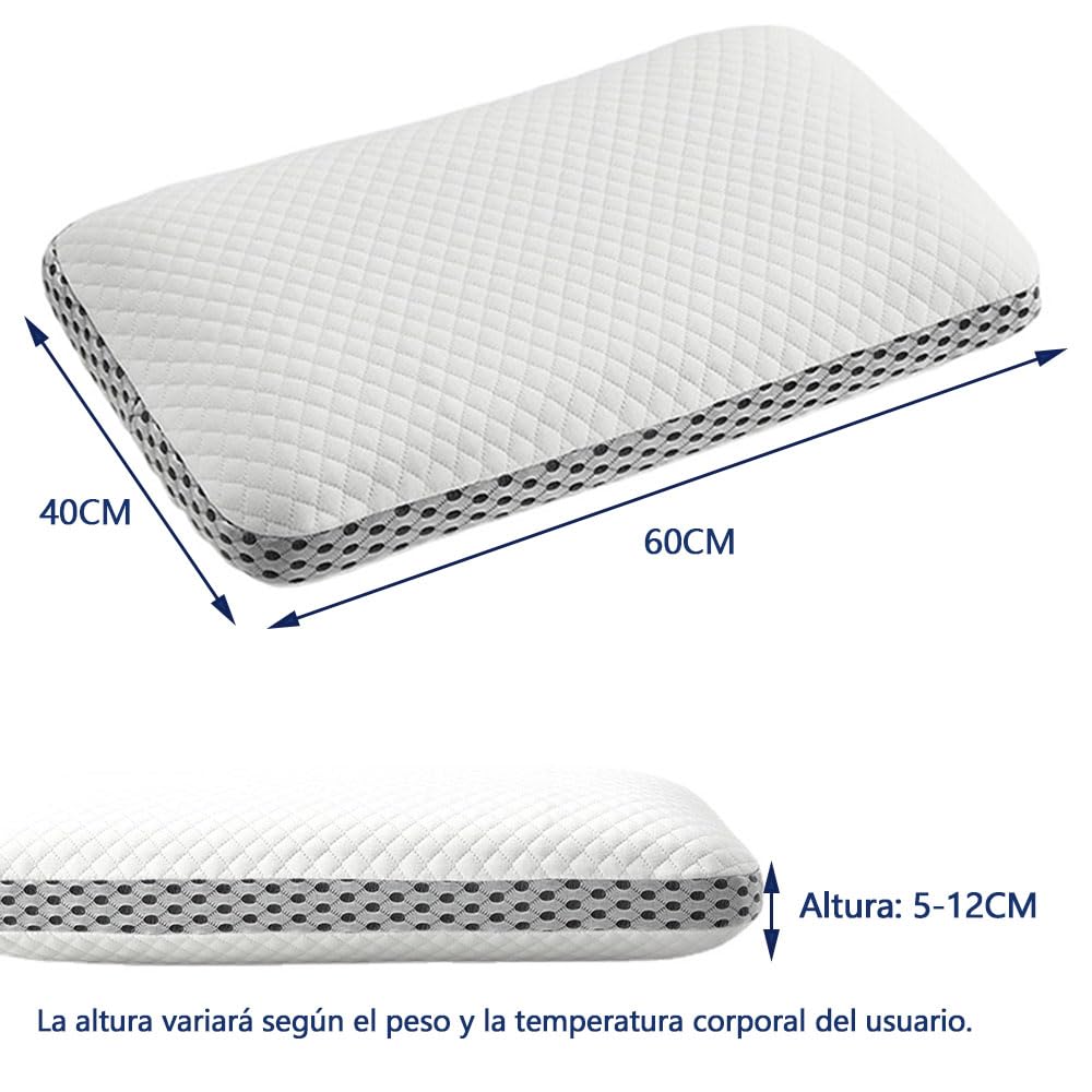 Almohada Microfibras de Espuma con Memoria Ergonómica - Memory Foam Pillow, Almohada para Dormir, Memory Foam y Microfibras, Almohada Cervical Antiácaros y Hipoalergénico, Lavable, 60 x 40CM, 1PCS