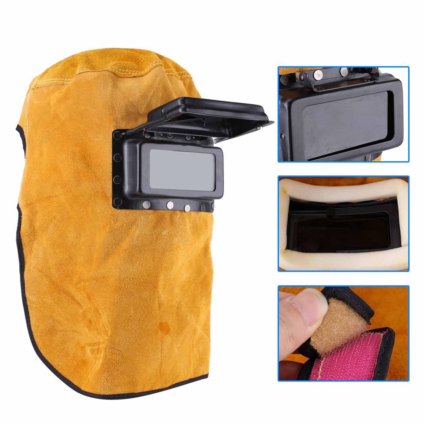 Greensen Máscara de Protección para Casco de Soldadura, Lente Transpirable Resistente Al Calor, Ajuste Rápido, Protección Completa para Trabajadores de Soldadura Cuero de Vaca