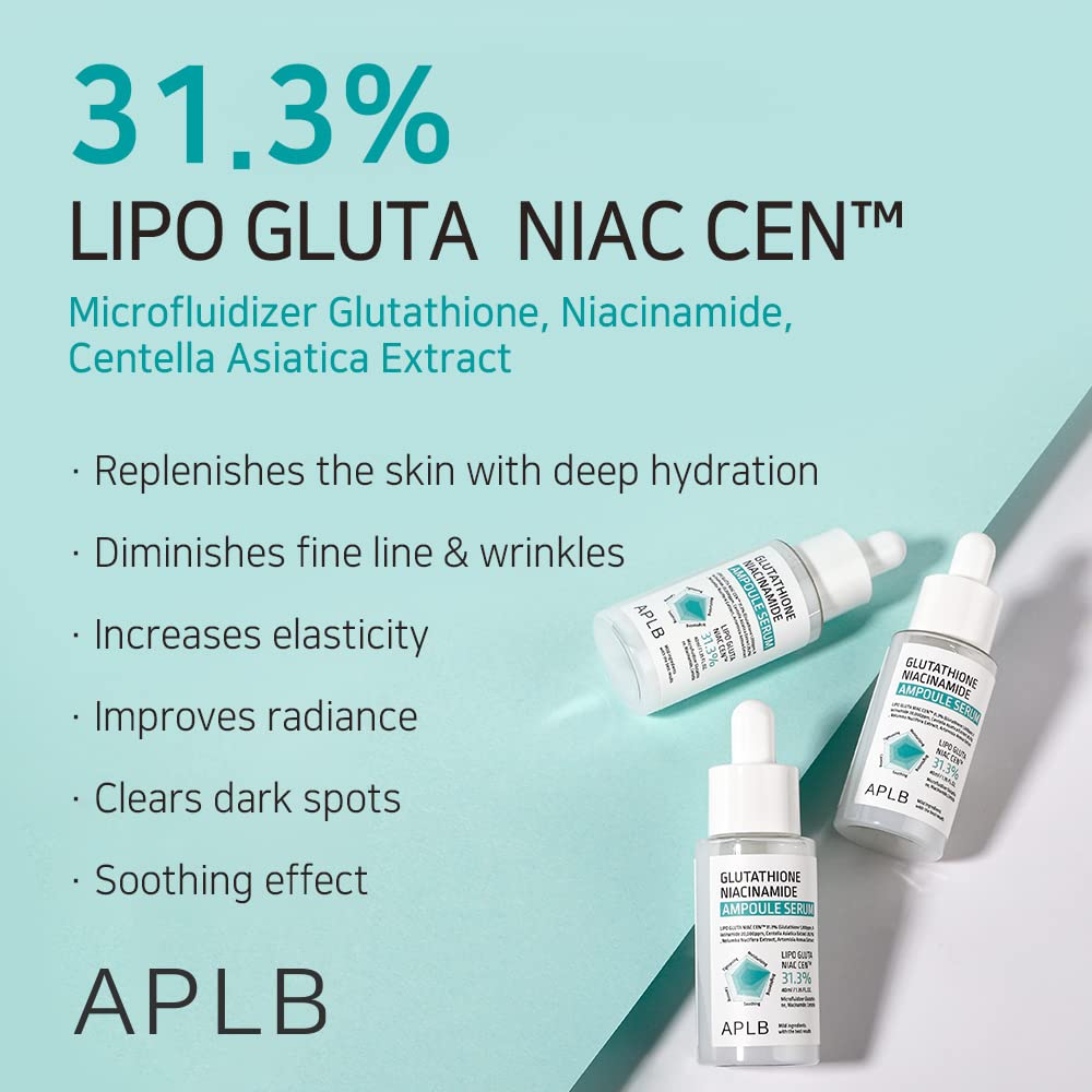Suero en ampolla de glutatión y niacinamida | LIPO GLUTA NIAC CEN™ 31,3% 1,35 FL.OZ/Cuidado de la piel coreano, Hidratación duradera, Mejora la elasticidad de la piel, Revitaliza para suavizar y