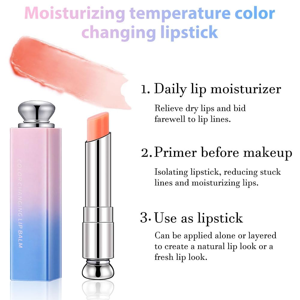 Bálsamo labial que cambia de color, Lápices Labiales mágico que cambia de color, Brillos Labiales teñido, labial hidratante impermeable de larga duración para mujeres (A)