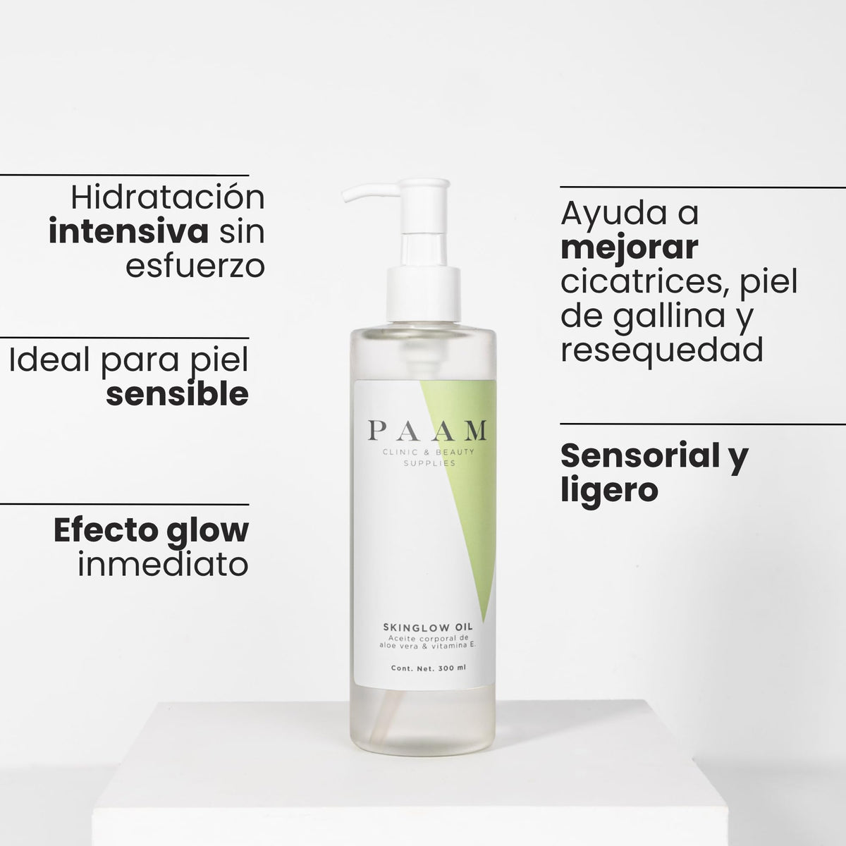 PAAM | SkinGlow Oil – Aceite Corporal Hidratante y Regenerador, Aloe Vera y Vitamina E, aceite corporal de rápida absorción, deja tu piel suave y luminosa sin dejar residuos 300 ml