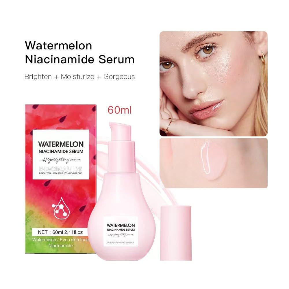 Serum Facial Hidratante e Iluminador con Niacinamida y Sandía, Ácido Hialurónico y Vitamina E, 60ml, Primer para Maquillaje, Paquete de 2