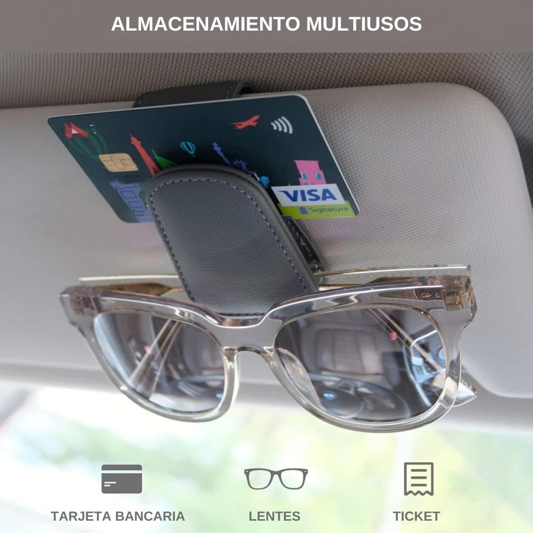 Timotech Soporte para Gafas de Sol, Soporte Magnético de Cuero para Lentes de Sol, Porta Lentes para Auto, Accesorios para Interior de Carro, Clip para Colgar Lentes para Automóvil (Negro)