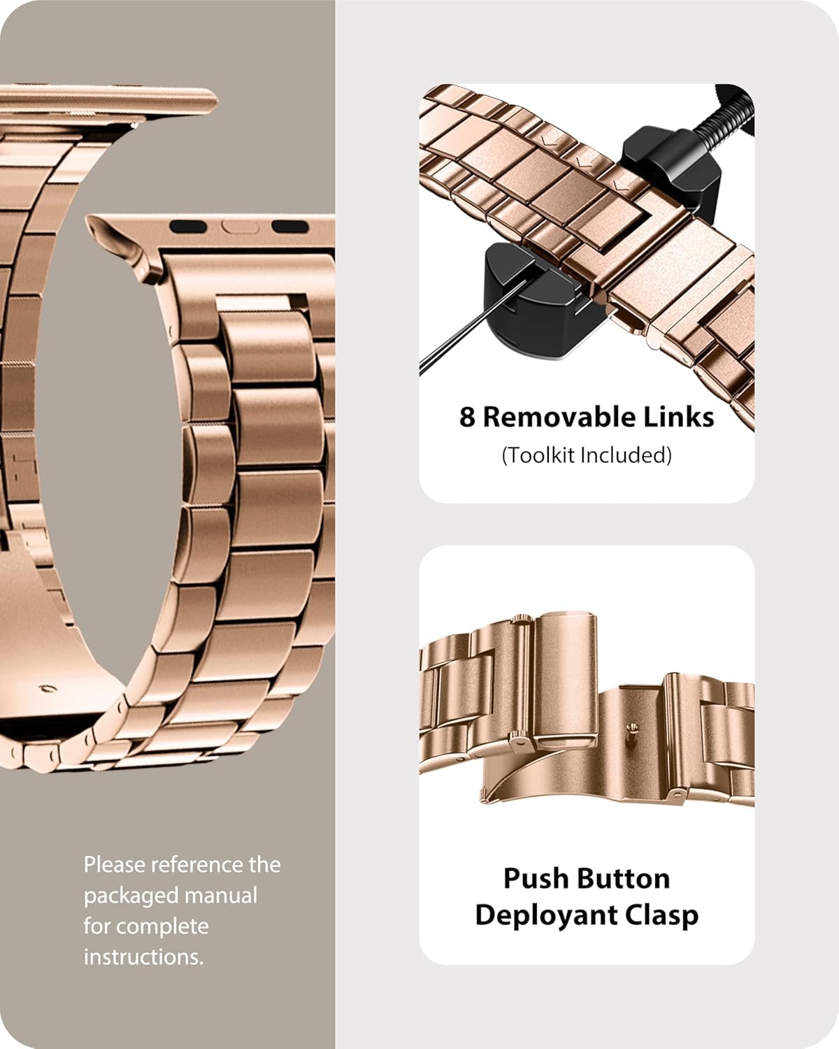 Fullmosa Correa Compatible Con Apple Watch 44mm 46mm(Series 10) 45mm 42mm 49mm,Pulsera Acero Inoxidable con Case Para iWatch Ultra 2/Ultra/SE/Series 10/9/8/7/6/5/4/3/2/1,44mm 45mm 42mm Rose Gold