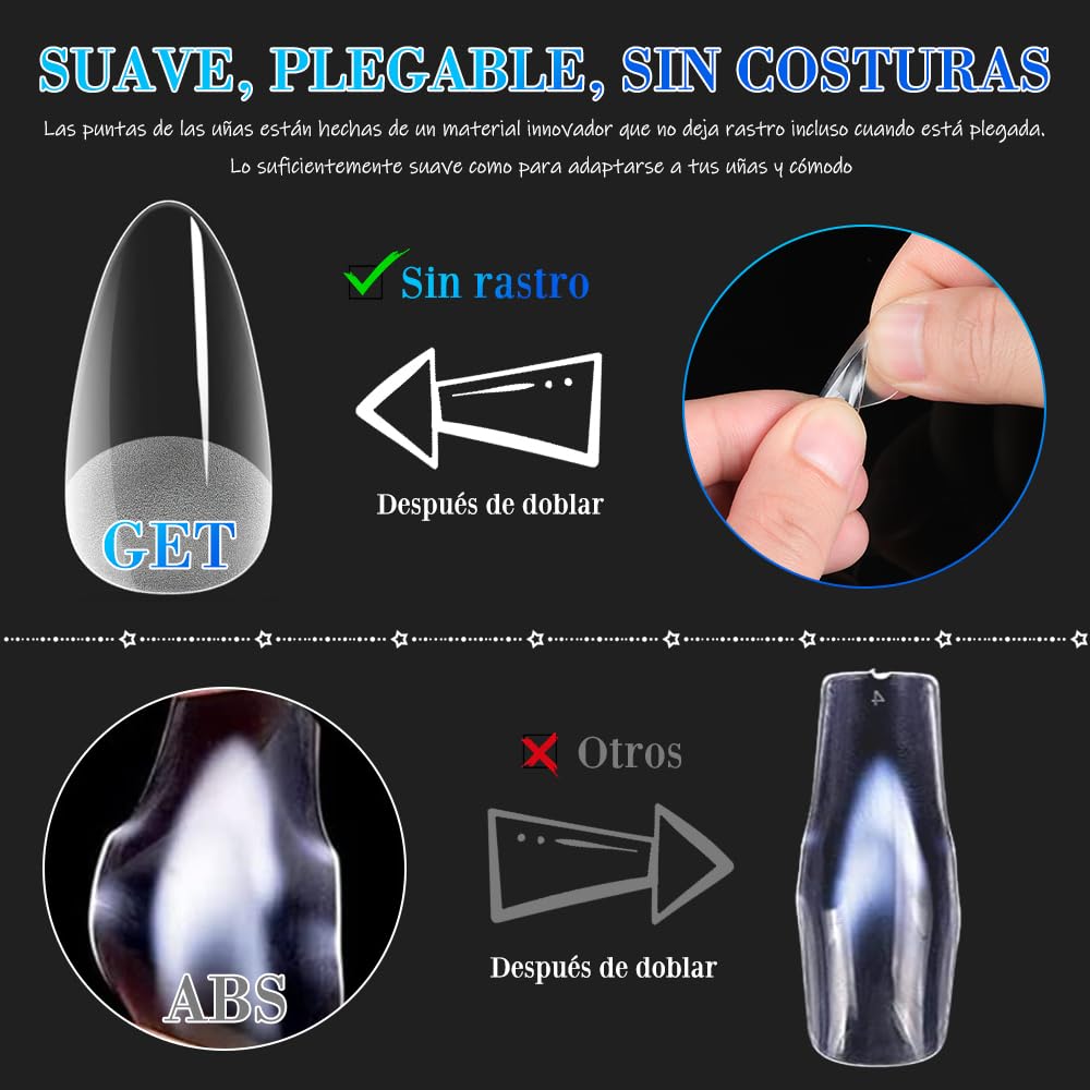 BSOON 480 Pcs Half Matte Short Full Cover Nail Tips False Fake Clear Acrylic Press on Nails for DIY Nail Extension and Salon Use (polvo negro)