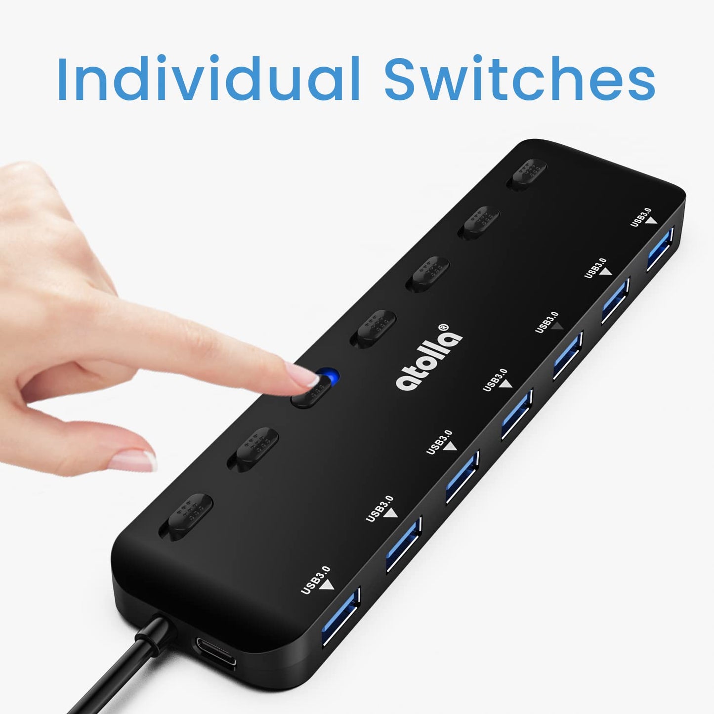 atolla Hub USB 3.0, 7 Puertos Multi USB 3.0 SuperSpeed 5Gbs, Adaptador USB con 7 Interruptores e Indicadores Individuales Compatible con Windows, Mac OS, Linux y Otros Sistemas operativos