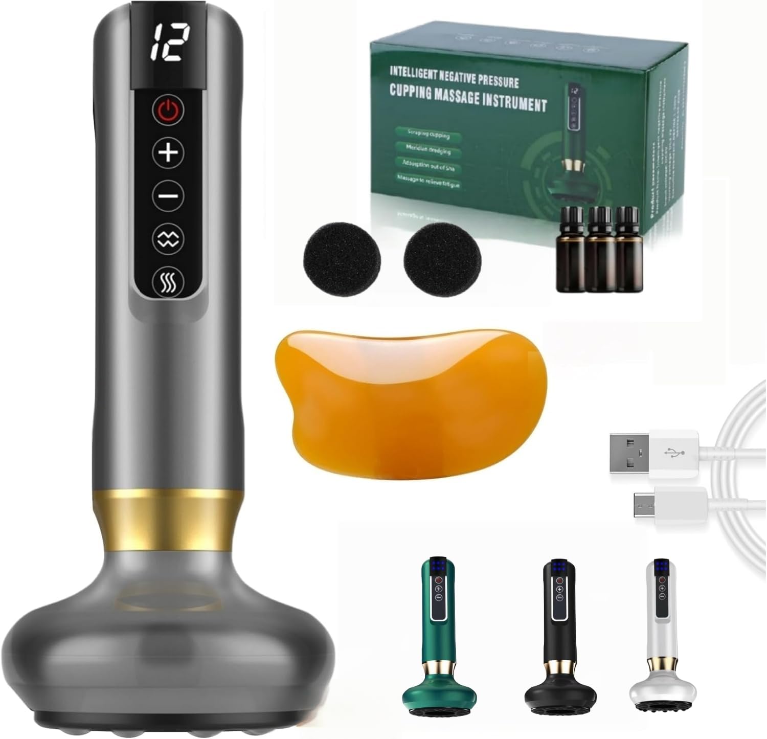 Masajeador AnticeluliTico Celulitis,Masajeador Corporal Multifuncional,con Tablero Gua Sha,Herramienta de Masaje eléctrico,12 Niveles con Calor,