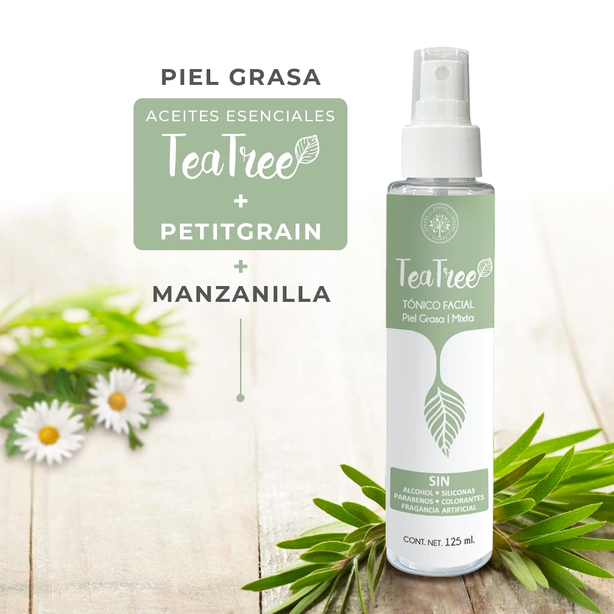 Kit Cuidado Facial: Tónico con Tea Tree + Agua de Rosas con Aloe Vera y Vitamina C - La combinación IDEAL para una Piel RADIANTE e HIDRATADA. 125 ml