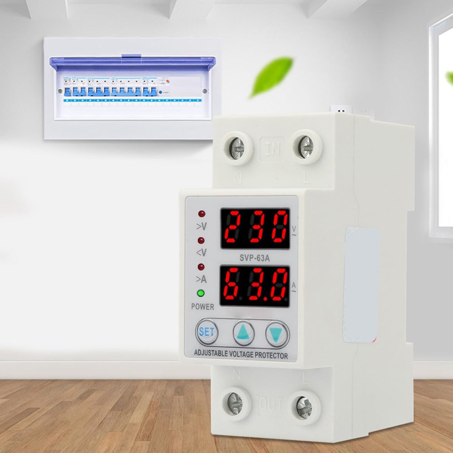 Protector de Corriente Walfront Ajustable con Pantalla LED Doble AC230V 63A