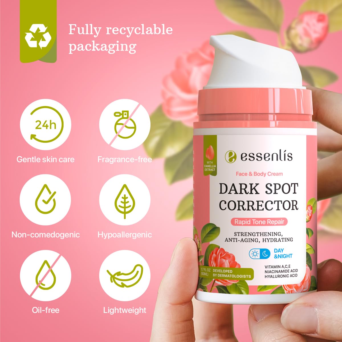 ESSENLIS Eliminador de manchas oscuras para rostro, cuerpo, axilas, rodillas, codos y zonas sensibles. Promueve un efecto antienvejecimiento. Corrector de manchas oscuras para mujeres y hombres.