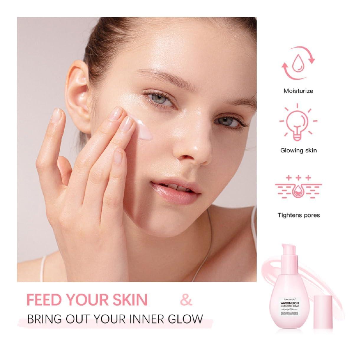 Watermelon Glow Dew Drops Suero de niacinamida, suero facial ligero y humectante con ácido hialurónico, suero facial hidratante con ácido hialurónico glicerina vitamina E