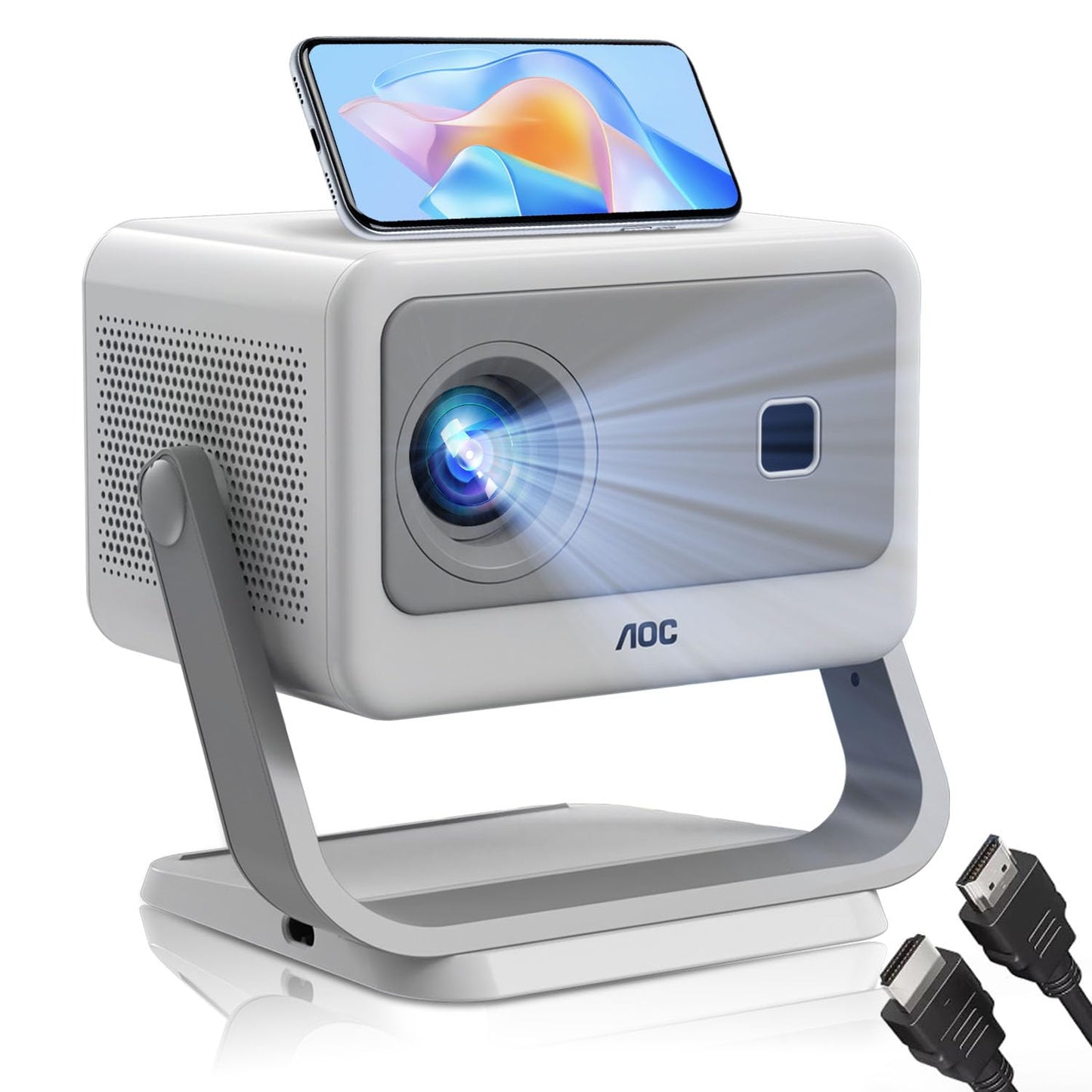 AOC Mini proyector, portátil Compatible con 4K,12000 lúmenes,Enfoque eléctrico, WiFi y Bluetooth,diseño con eliminación de Polvo y disipación de Calor, Compatible con Android e iOS para Cine en casa