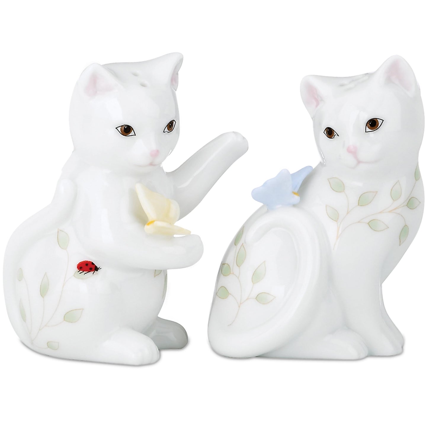 Lenox Salero y pimentero de porcelana fina, diseño floral y mariposa, S&P Coctelera, gatitos, 1