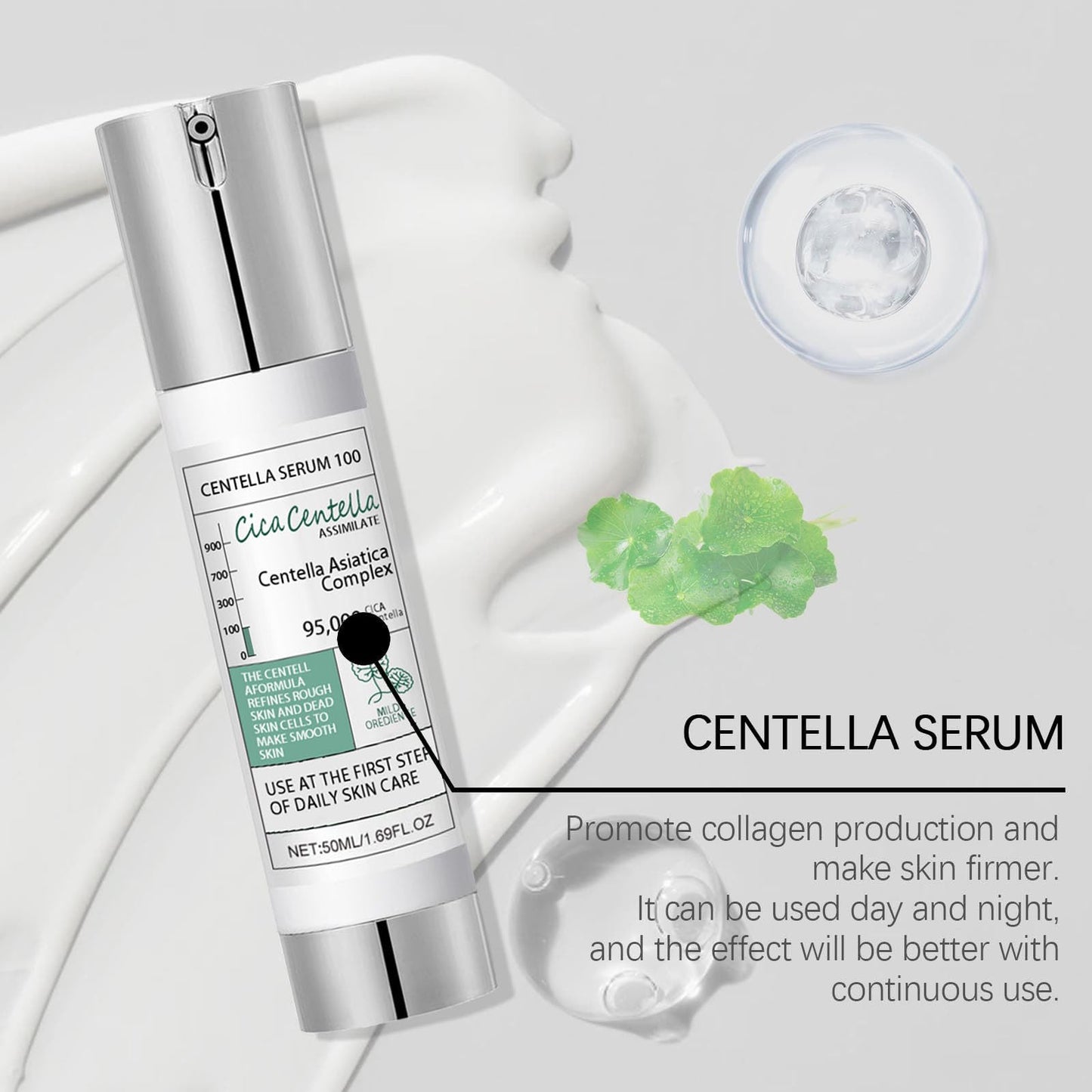 Centella asiatica essence, 50ml Centella Serum Facial Korean Essence, Esencia Facial con Centella Complex, Hyaluronic Acid, Daily Face Essence for All Skin Type (B)