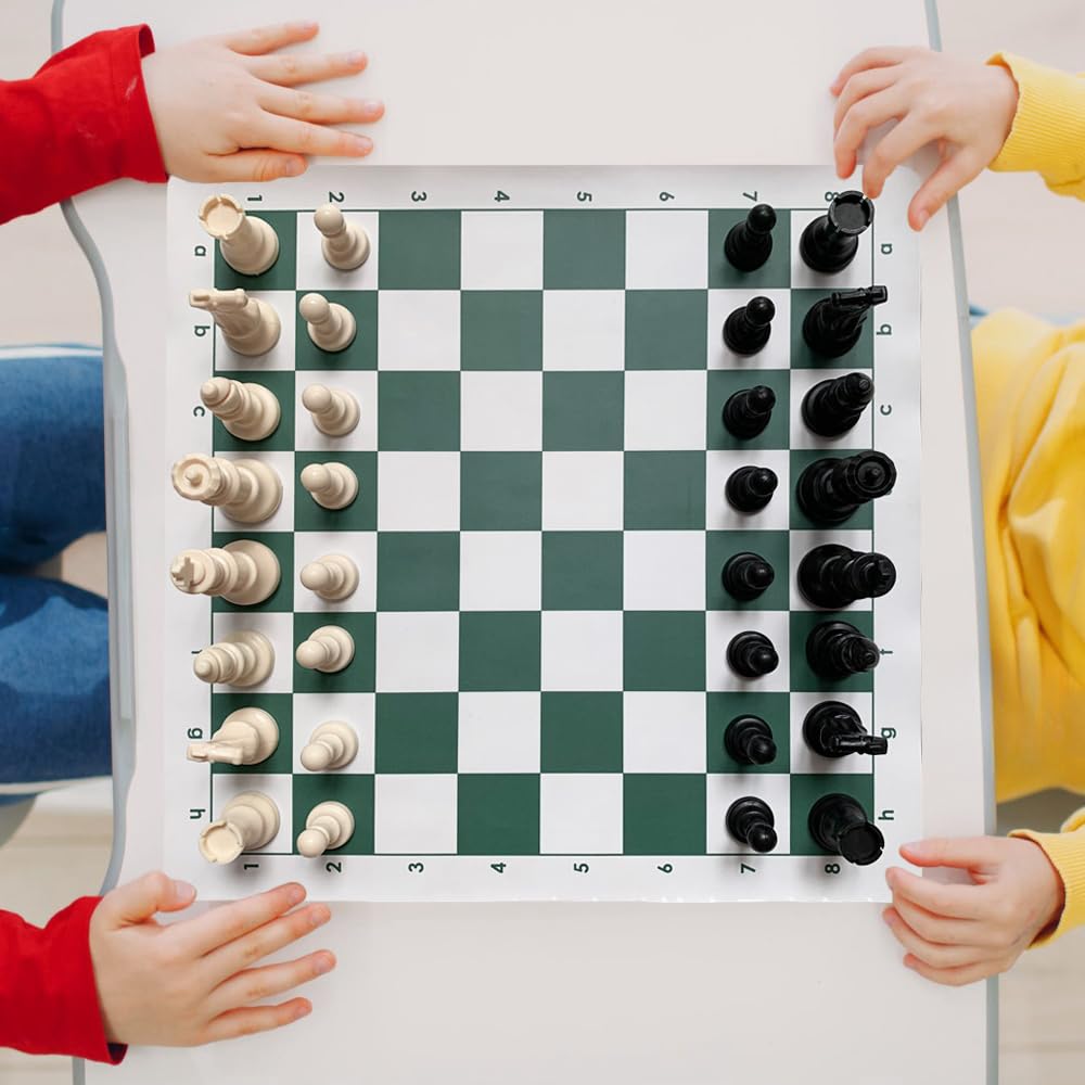 Juego de Ajedrez Fishlead Verde Blanco con Tablero Enrollable y Bolsa de Almacenamiento