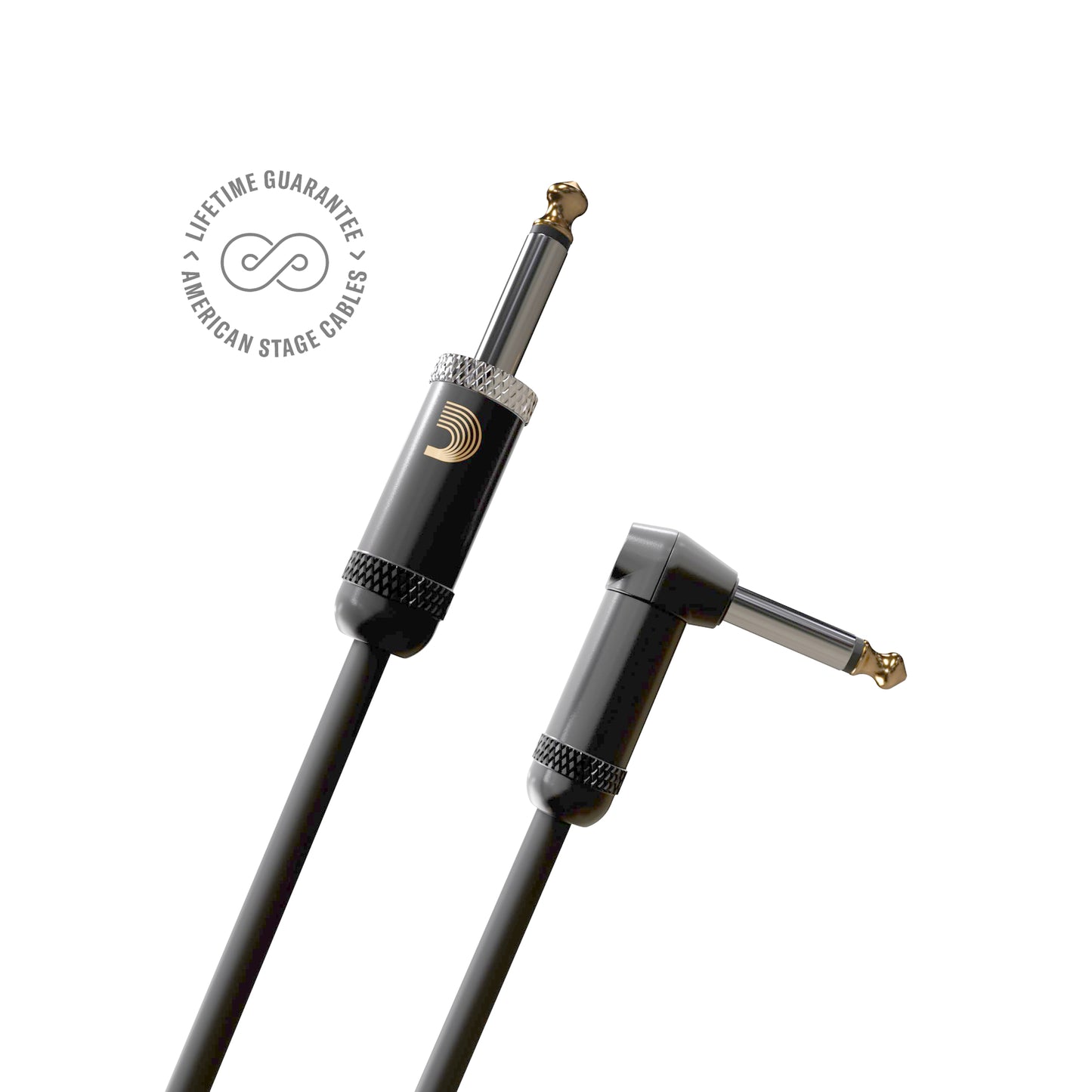 Cable de Guitarra D'Addario American Stage Negro con Conectores de 1/4" de Extremo Recto y Ángulo Recto 6 Metros