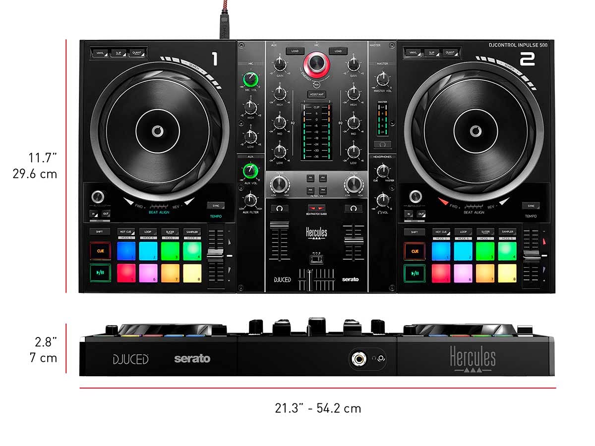 Hercules DJControl Inpulse 500: Controlador USB DJ de 2 pisos para Serato DJ y DJUCED (incluido)