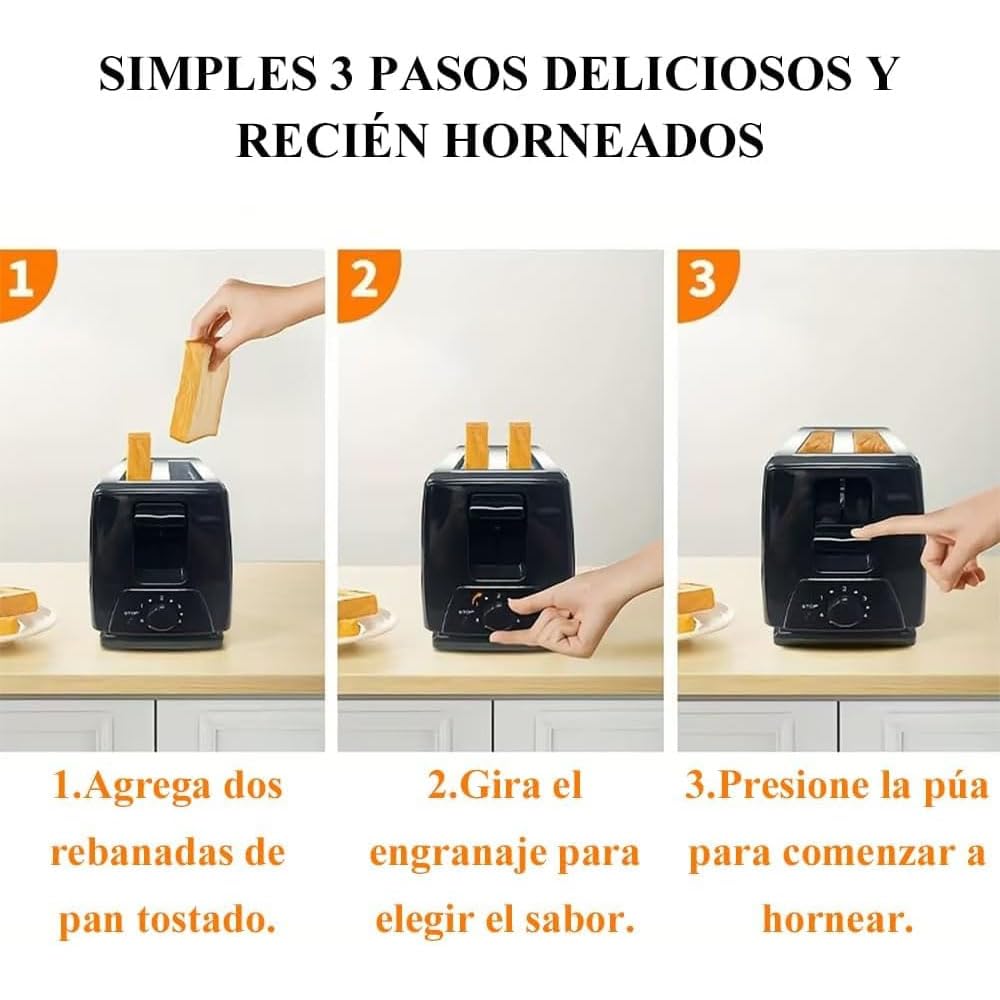 Tostador de Pan Calentadora de Acero Inoxidable - Tostadora Compacto de Pan con Bandeja de Migas Extraíble, Uesta 2 Rebanadas, 6 Configuraciones, 650W Potencia, para Recalentar y Descongelar