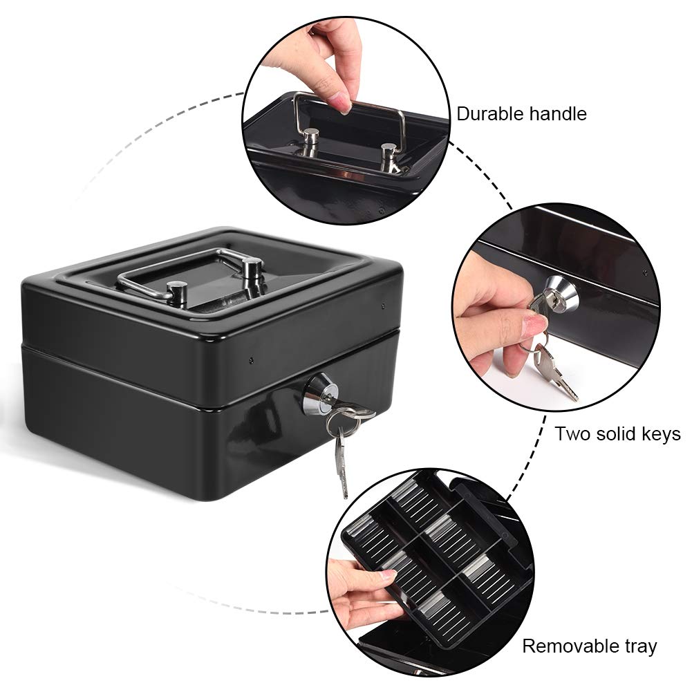 Caja de Efectivo Con Cerradura de Combinación Caja de Dinero Metálica Segura para Caja de Seguridad Acero Digital Seguro-Electrónico para El Hogar, Negocios o Viajes(Negro)