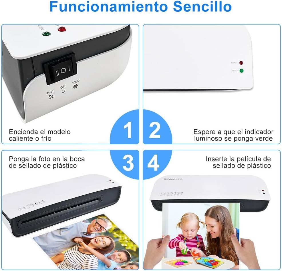 Laminadora Térmica, Enmicadora Tamaño Carta y Oficio,con Cortador de Papel y Redondeador de Esquina,75 Hojas Laminas (25*A4, 25*A5, 25*4R), Plastificadora 9 Pulgadas Frío y Caliente para Hogar,Oficina