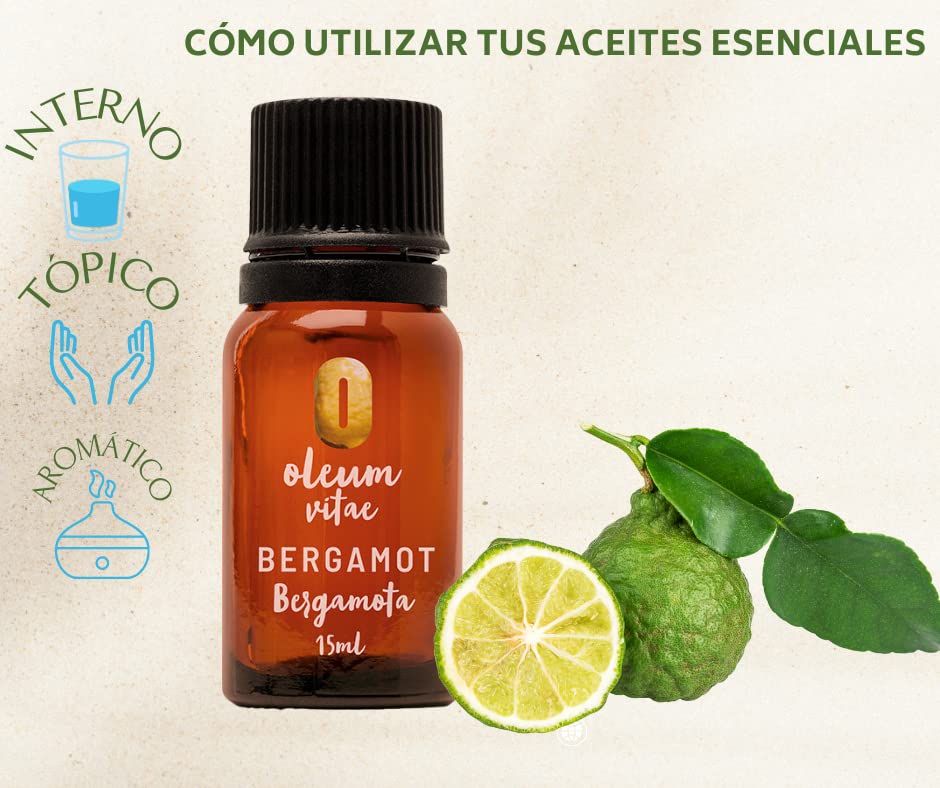Aceite Esencial OLEUM VITAE Bergamota 100% Puro Orgánico 15 ml Certificado UK Hecho en India