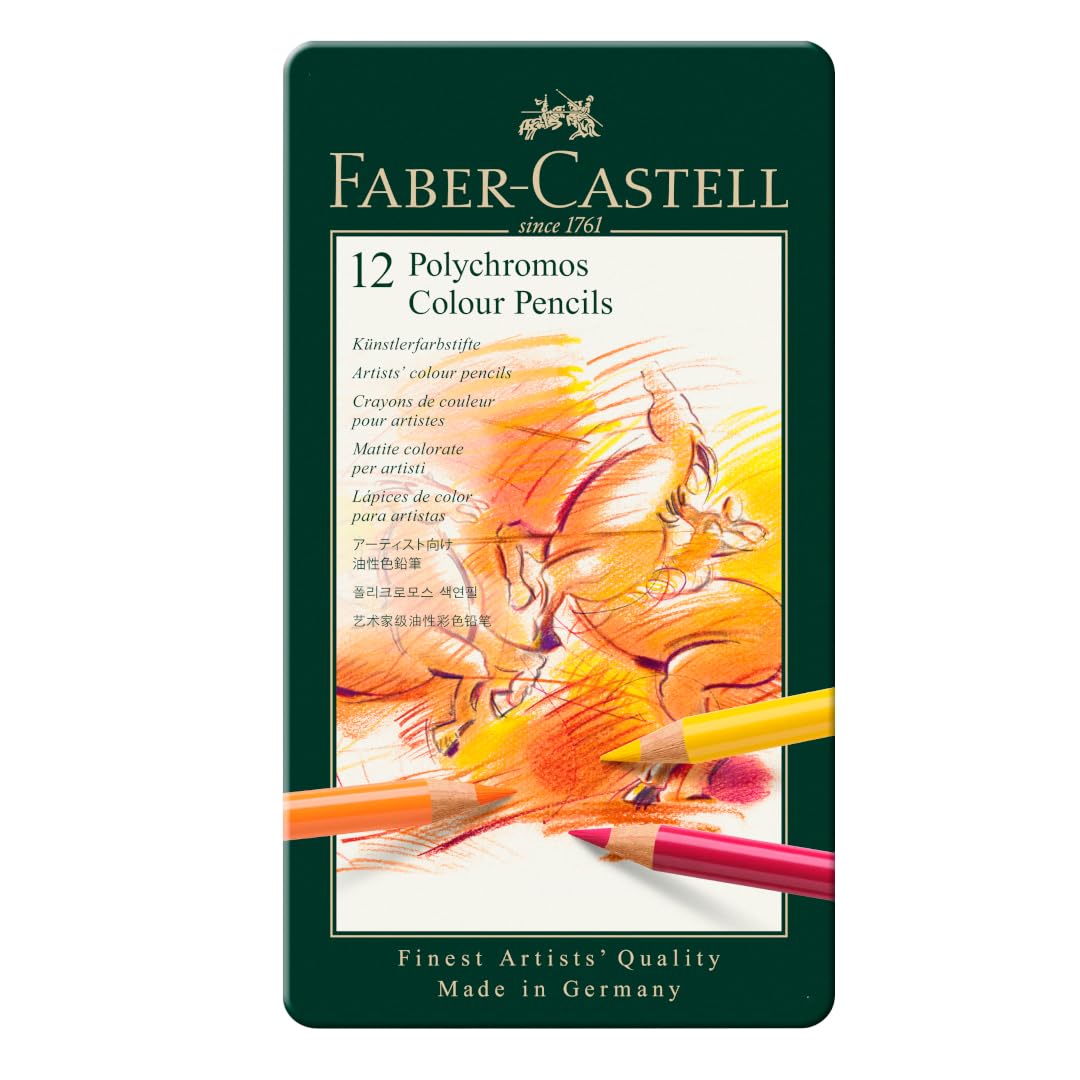 Faber-Castell Polychromos Profesionales para Arte con 12 distintos Colores, set colores de calidad profesional, diseñado para ofrecer a los artistas y aficionados una herramienta de dibujo excepcional