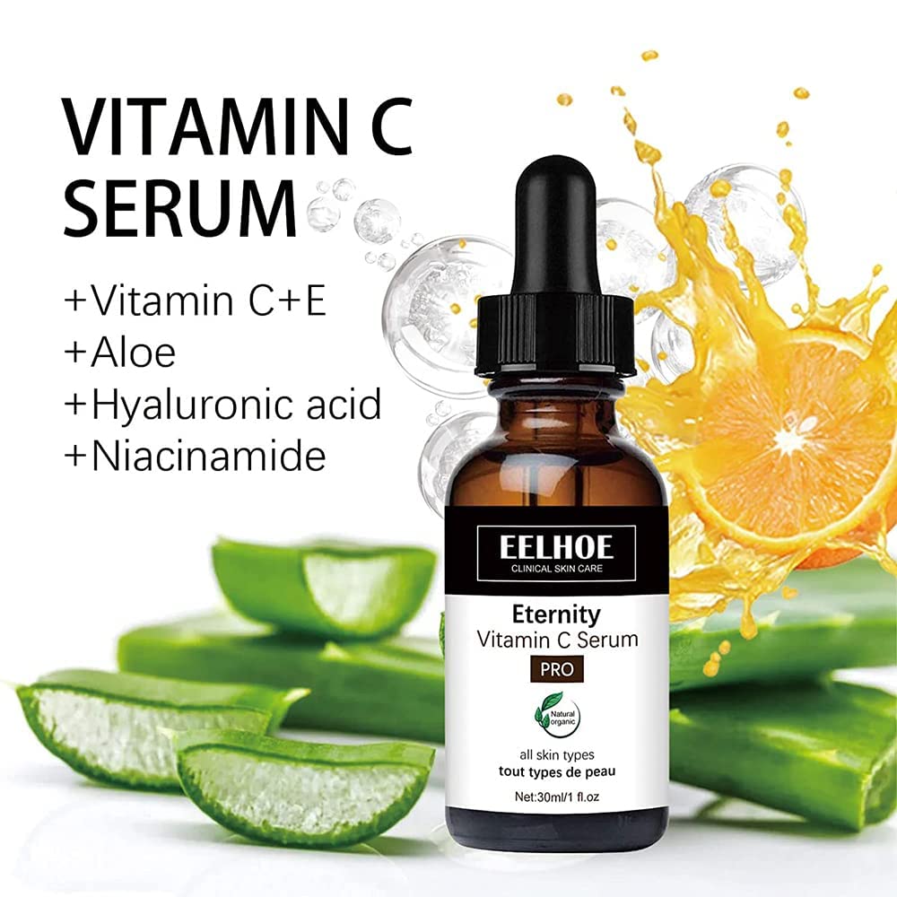 Guanshan Ash, Eelhoe Eternity Vitamin C Serum, para la cara, Suero antienvejecimiento para cara y ojos con vitamina C, ácido hialurónico, vitamina E, Suero iluminador para manchas oscuras