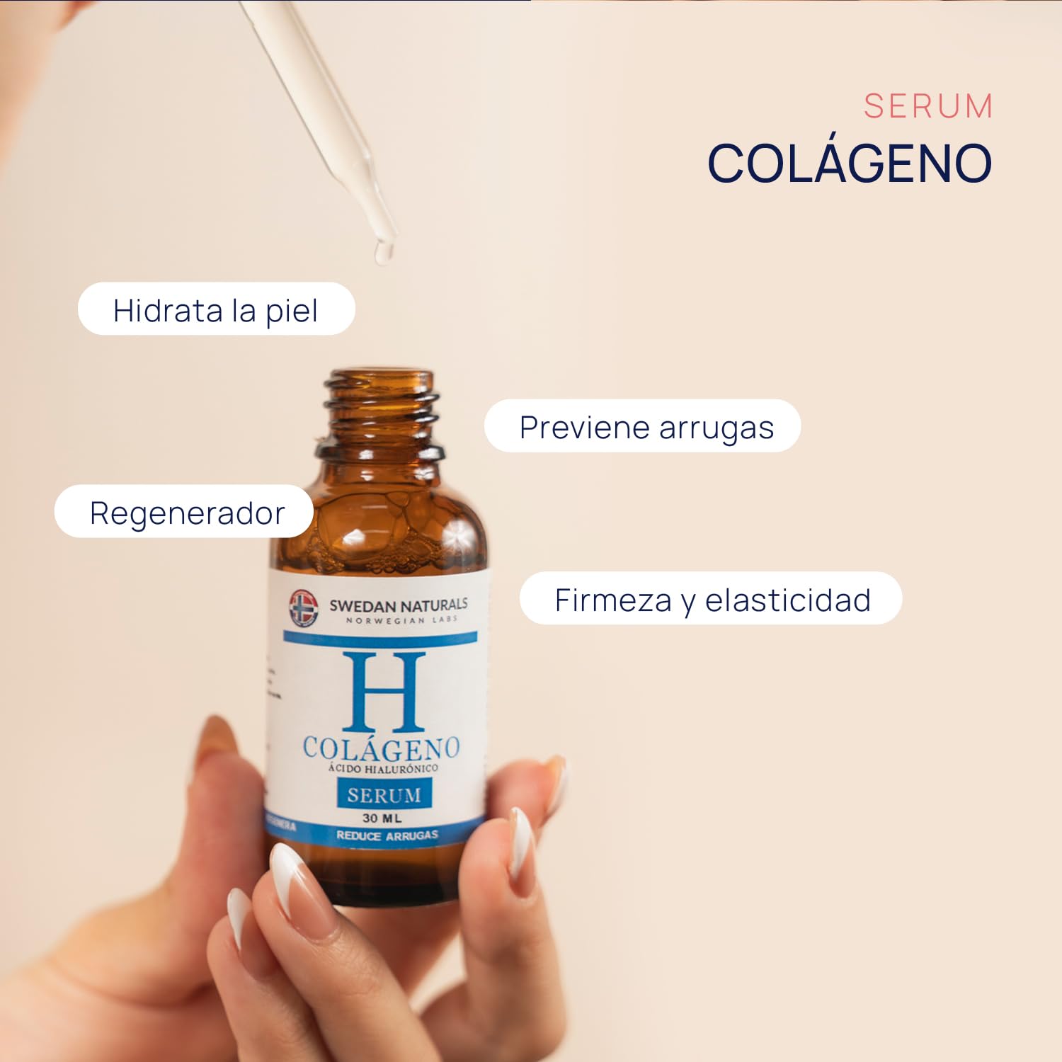 Serum Facial Swedan Naturals Hidratante Colágeno y Ácido Hialurónico para Mayor Elasticidad y Firmeza