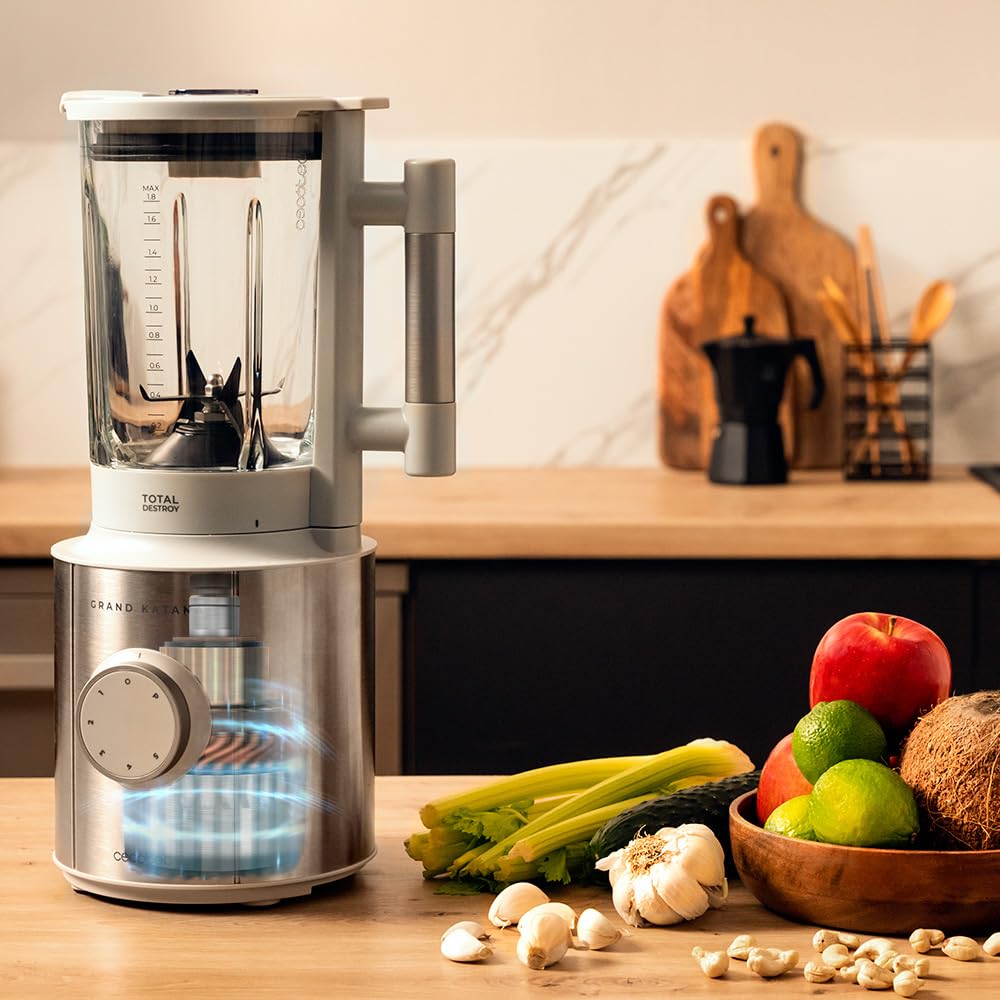 Cecotec Batidora de Vaso Grand Katana 2100MAX Total Destroy B. Potencia nominal 1800W y Máx 2700W, Tecnología Contrarrotante, Cuchilla 8 Hojas Recubrimiento Titanio Negro, Jarra Termorresistente 1,8 L