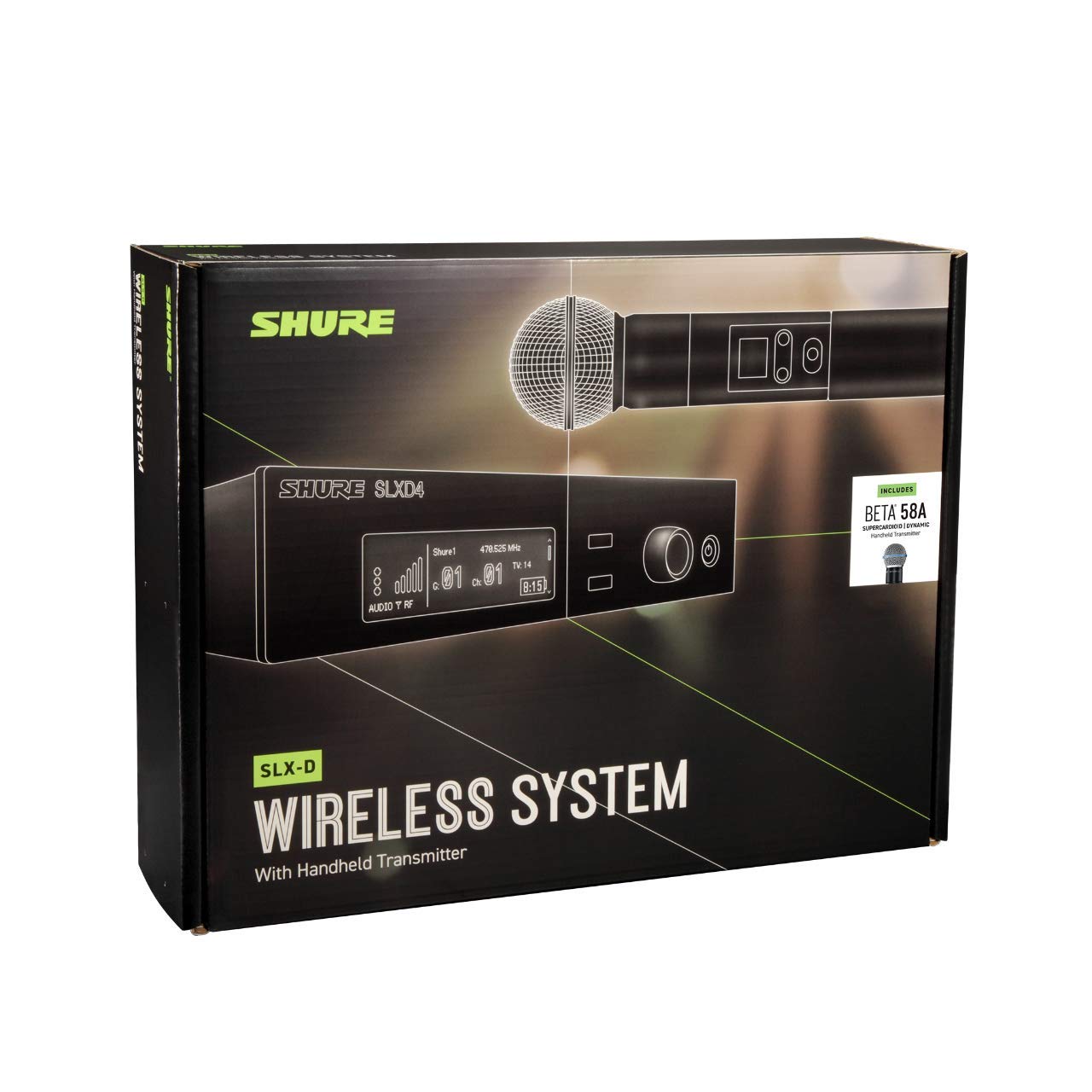 Sistema de Micrófono Inalámbrico Digital Shure Negro con Transmisor de Mano y Receptor de Rack Banda J52