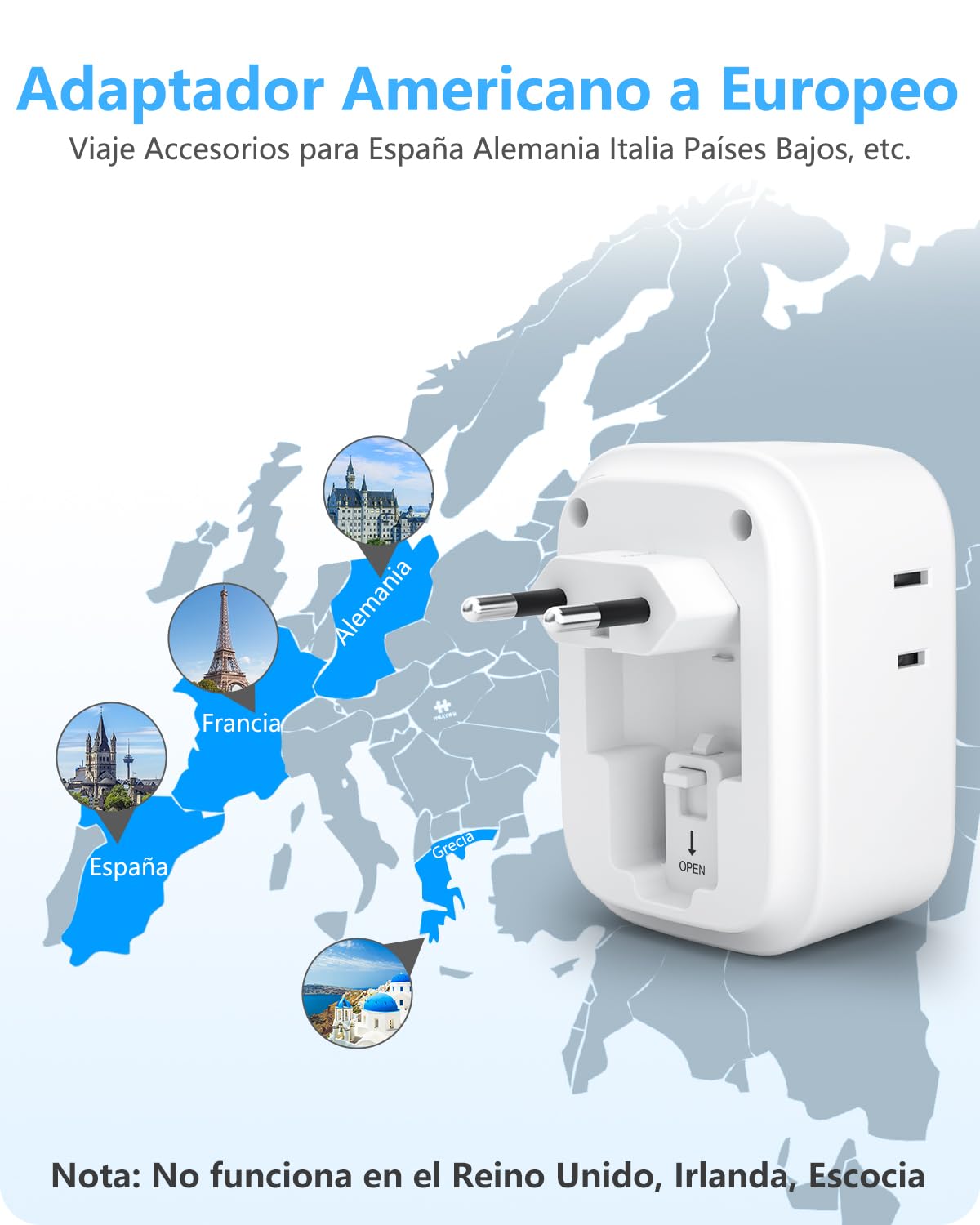 LENCENT 2X Adaptador de Enchufe de Viaje Europeo, Adaptador de Corriente para Europa, Cargador con 4 Salidas de CA&2 USB-A+2 USB-C, Adaptador para Viaje de México a Europa, Aprobado para Cruceros