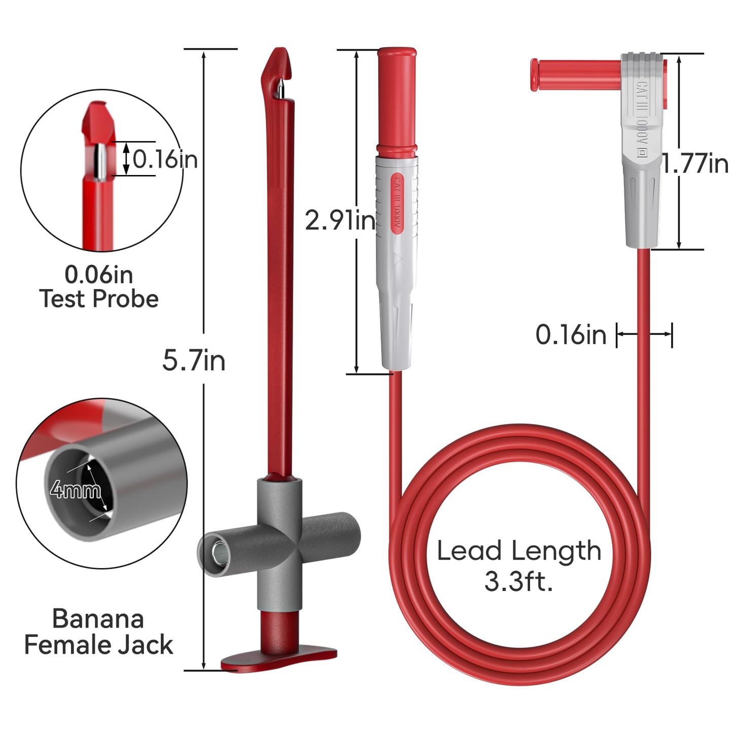 Goupchn - 2 cables de prueba de multímetro de 4 mm, macho a macho, con sondas de perforación, herramienta de clip de prueba para pruebas de multímetro, reparación de automóviles