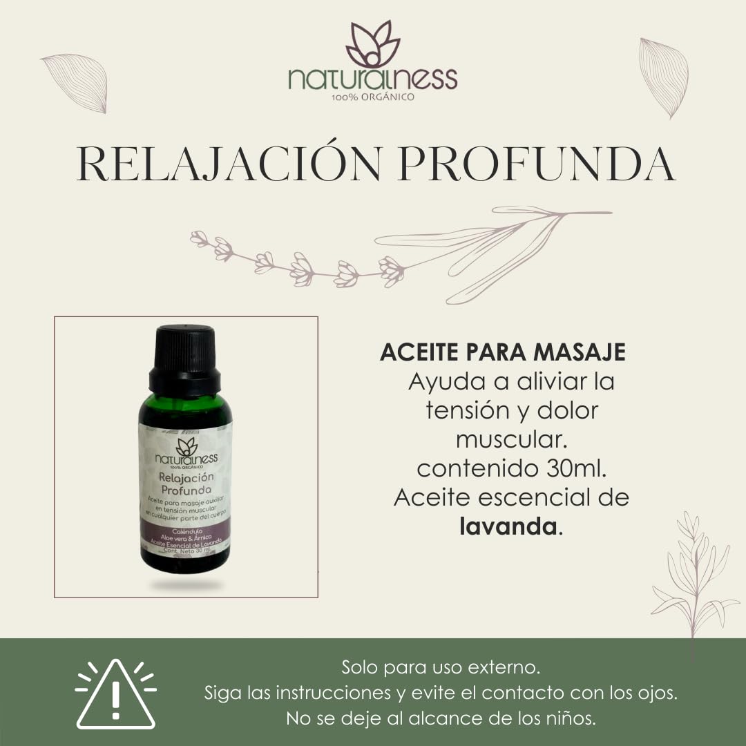 Aceite de Masaje Naturalness Extractos Herbales Aceites Esenciales Relajación Profunda 30 ml
