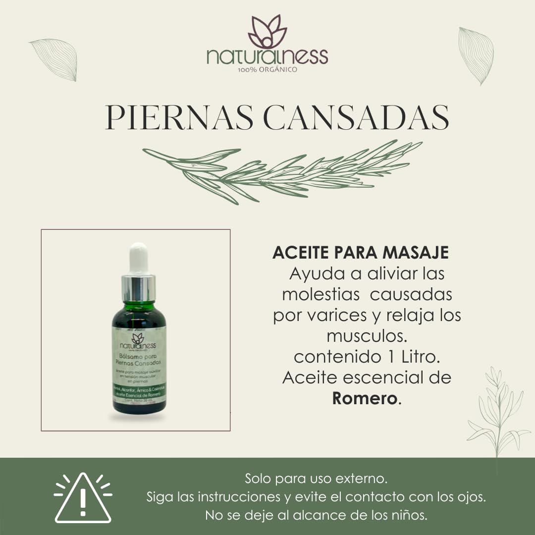 Aceite para Masaje Naturalness Piernas Cansadas Bálsamo Refrescante con Mentol, Alcanfor y Romero