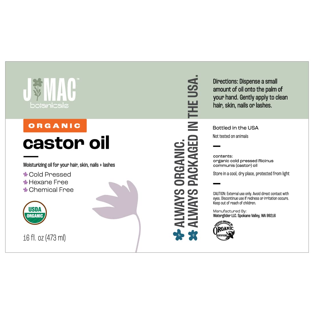 Mosole J MAC BOTANICALS Organic Castor Oil (Glass Bottle, 16 oz)L8