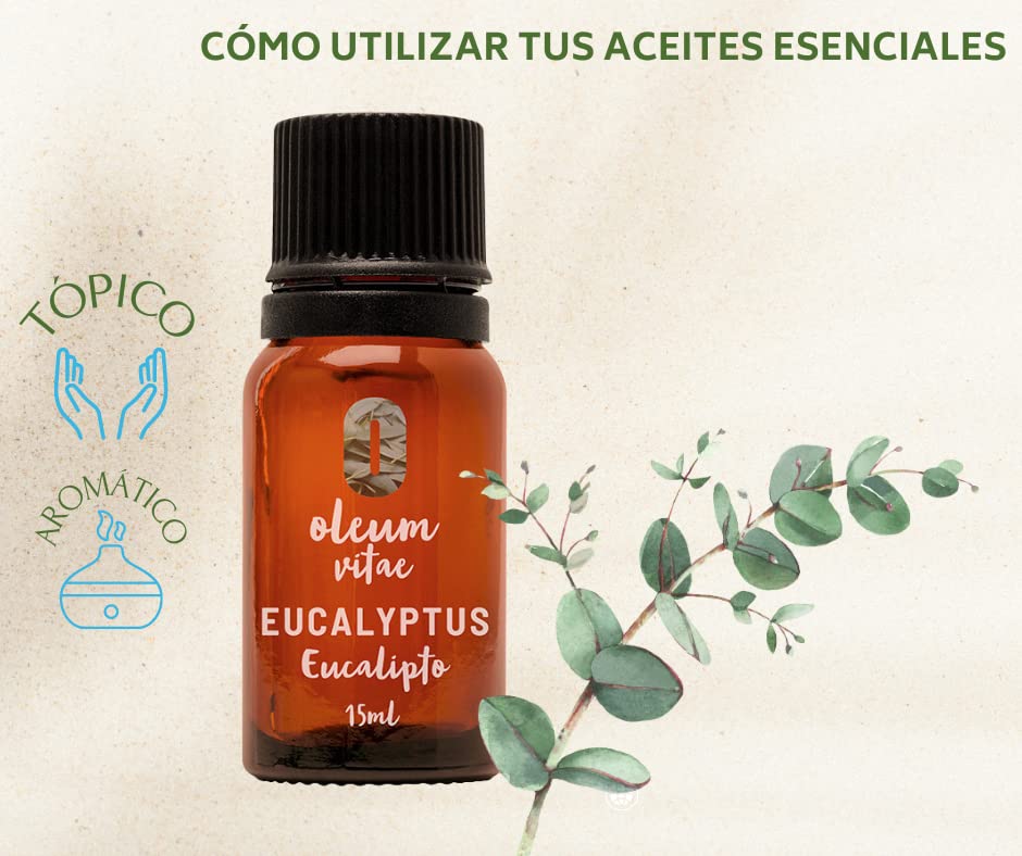 Aceite Esencial OLEUM VITAE Eucalipto Puro Orgánico 15 ml Certificado USDA ORGANIC Hecho en India