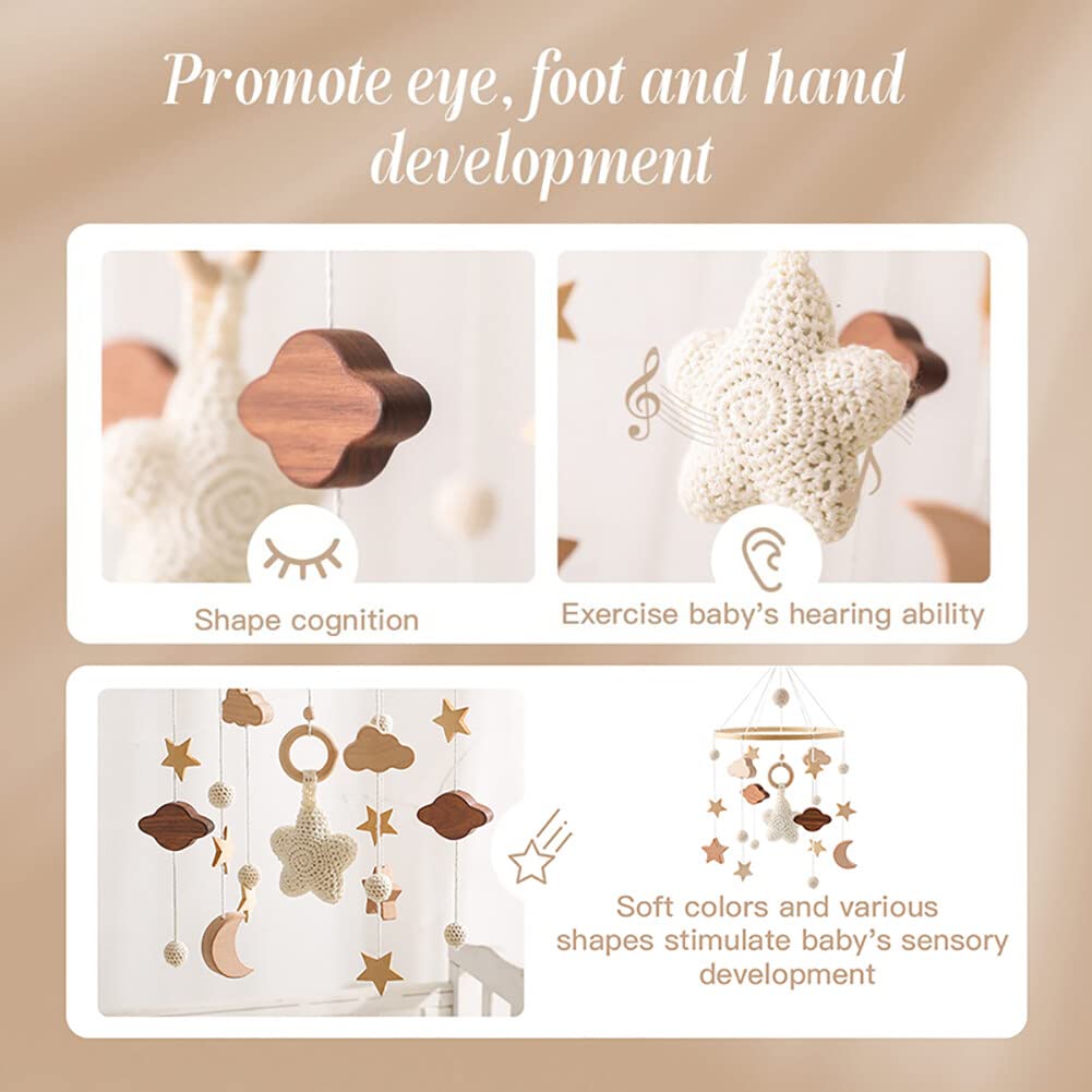 Lindo móvil para cuna – Decoración neutra de género con hojas de tela de fieltro, moisés bohemio para niñas y niños