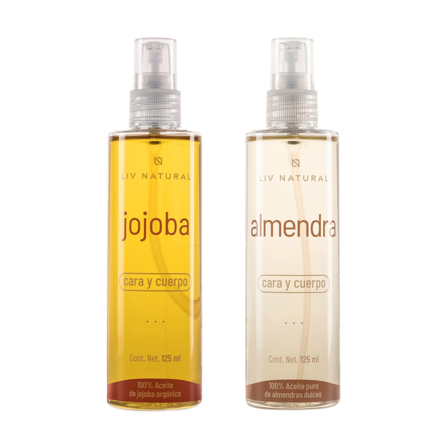 LIV NATURAL Set de Aceite de Almendras dulces y Aceite de Jojoba 100% puro. 125 ml cada uno